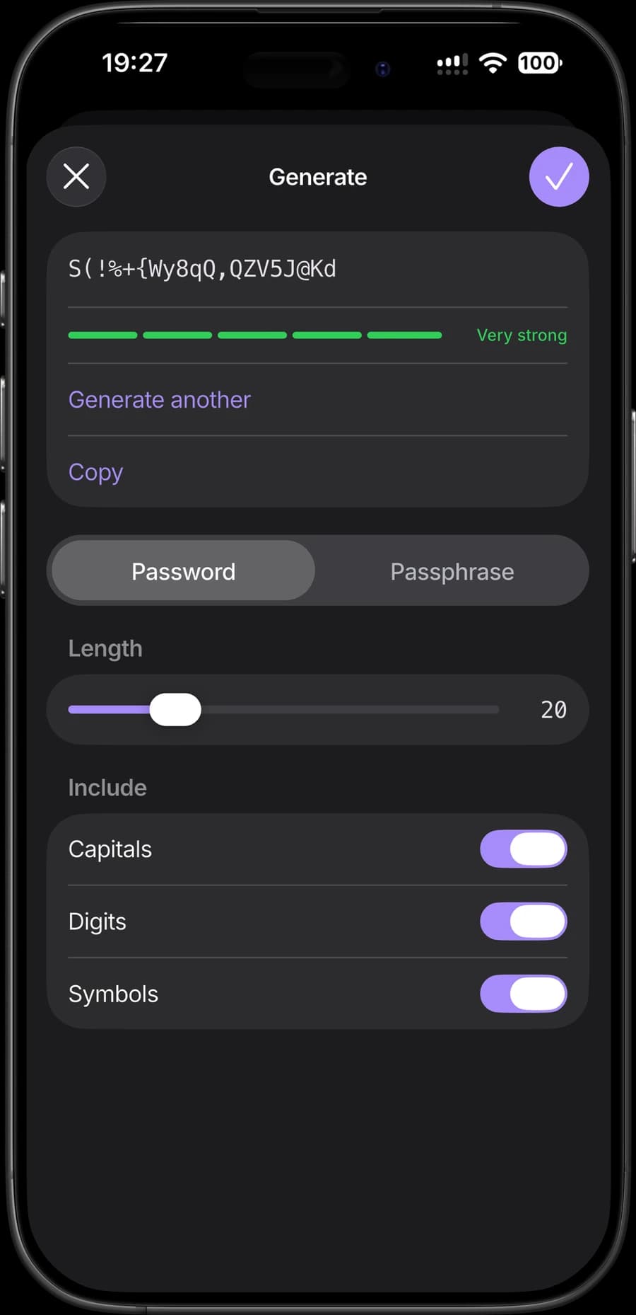 Passwortgenerator in Kryon Pass · iPhone