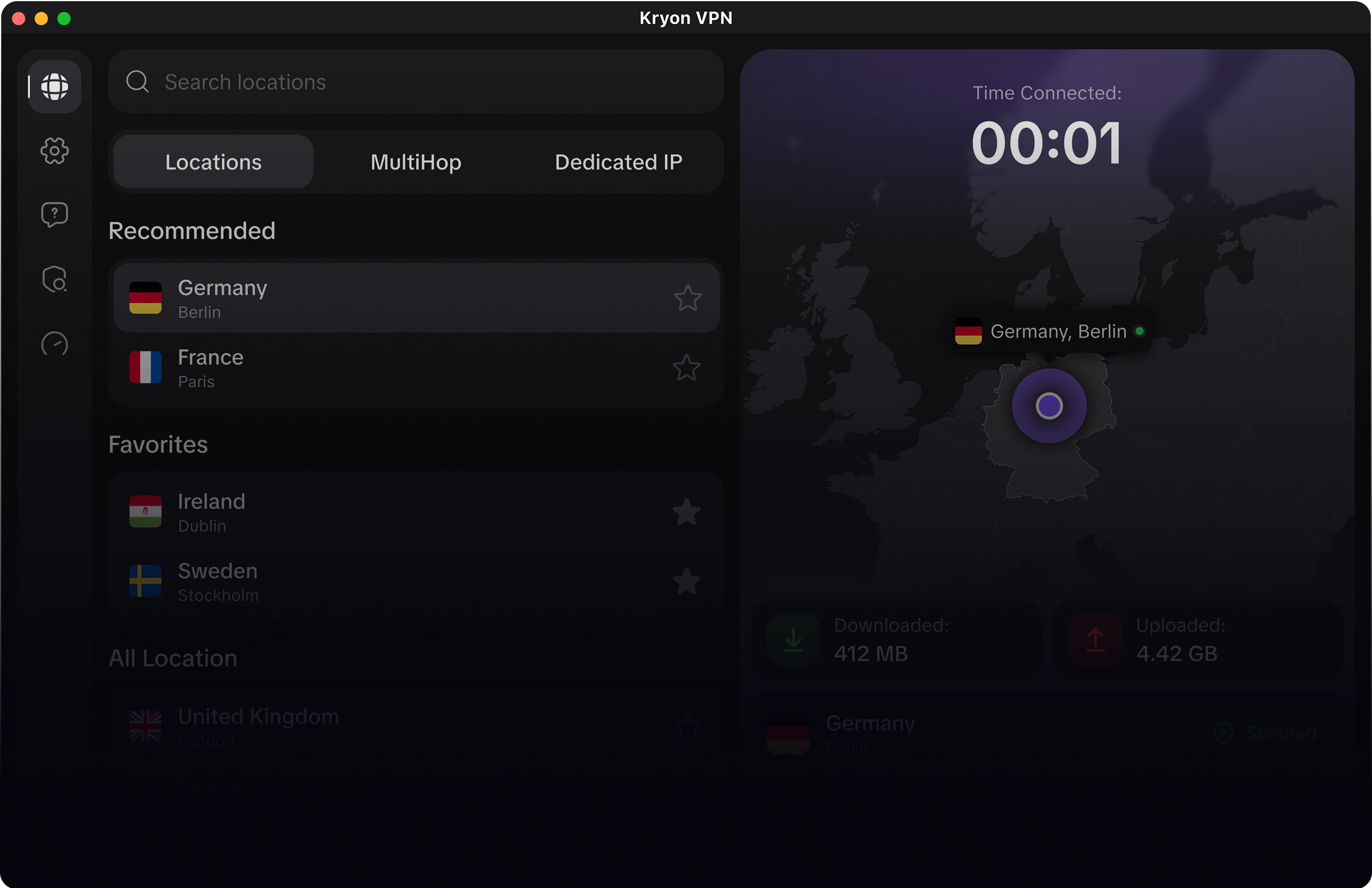 Kryon VPN app screenshot